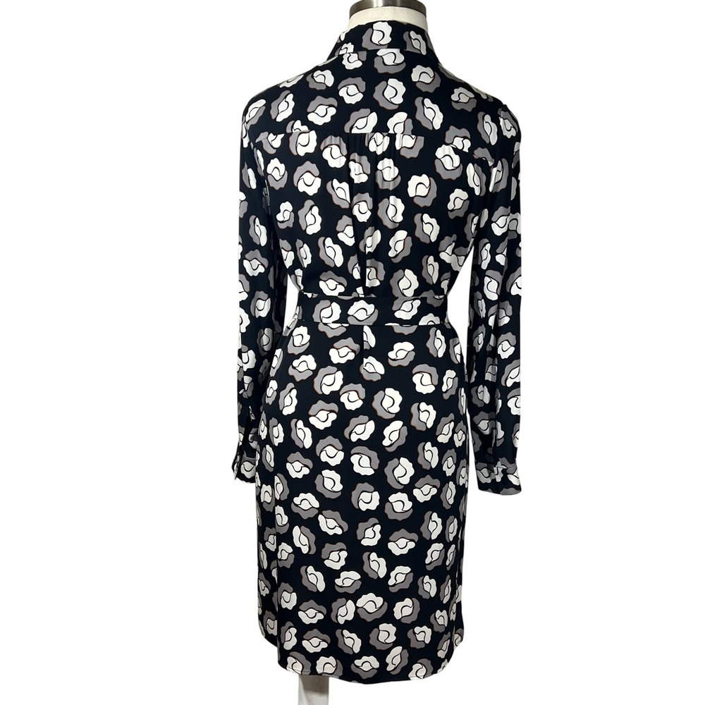 Diane von Furstenberg DVF Black White‎ Floral Rose Silk Blend Shirt Dress 14 EUC - Picture 2 of 12